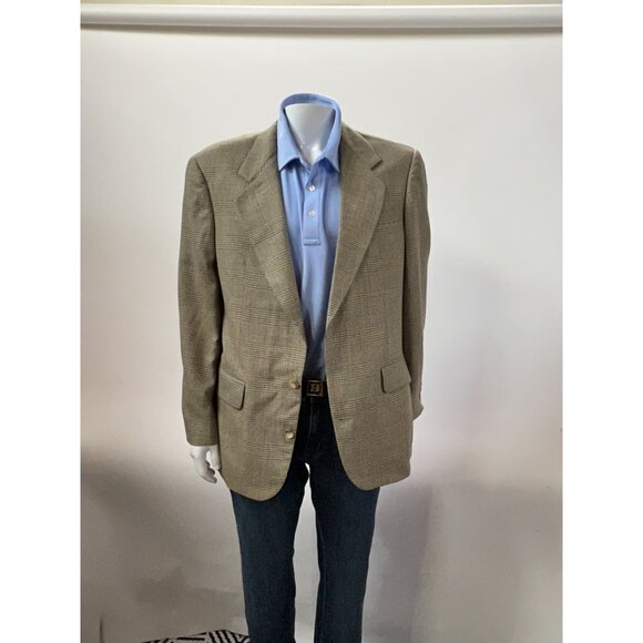 Oscar De La Renta Mens Vintage Beige Houndstooth Blazer 40R Two-Button Wool Blen - Picture 13 of 16